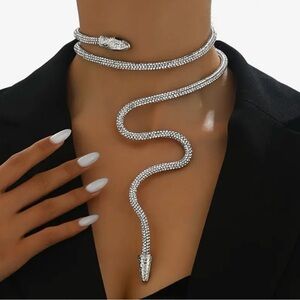 Elegant Silver Rhinestone Snake Necklace